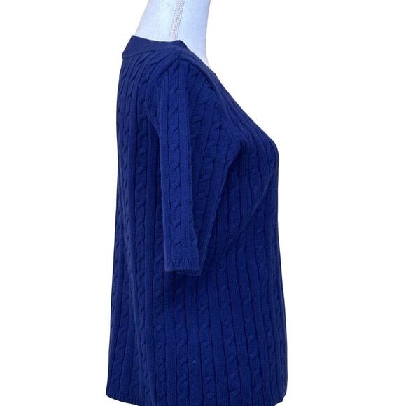 Talbots blue cable knit cotton sweater, medium, classic, spring, layering - Picture 2 of 5